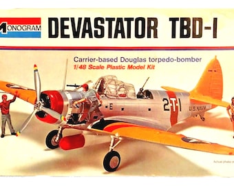 1/48 Scale Monogram - Model Kit - Douglas Devastator TBD-1 Carrier Based Torpedo Bomber - Mint in Box but MISSING Decals.
