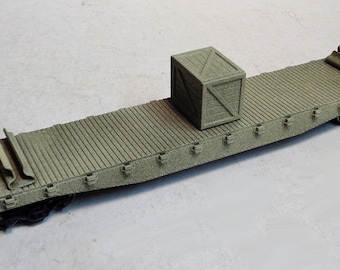 HO Scale MILITARY freight flat car(Version 1) - Custom Hand Painted Camouflage design very nicely done!