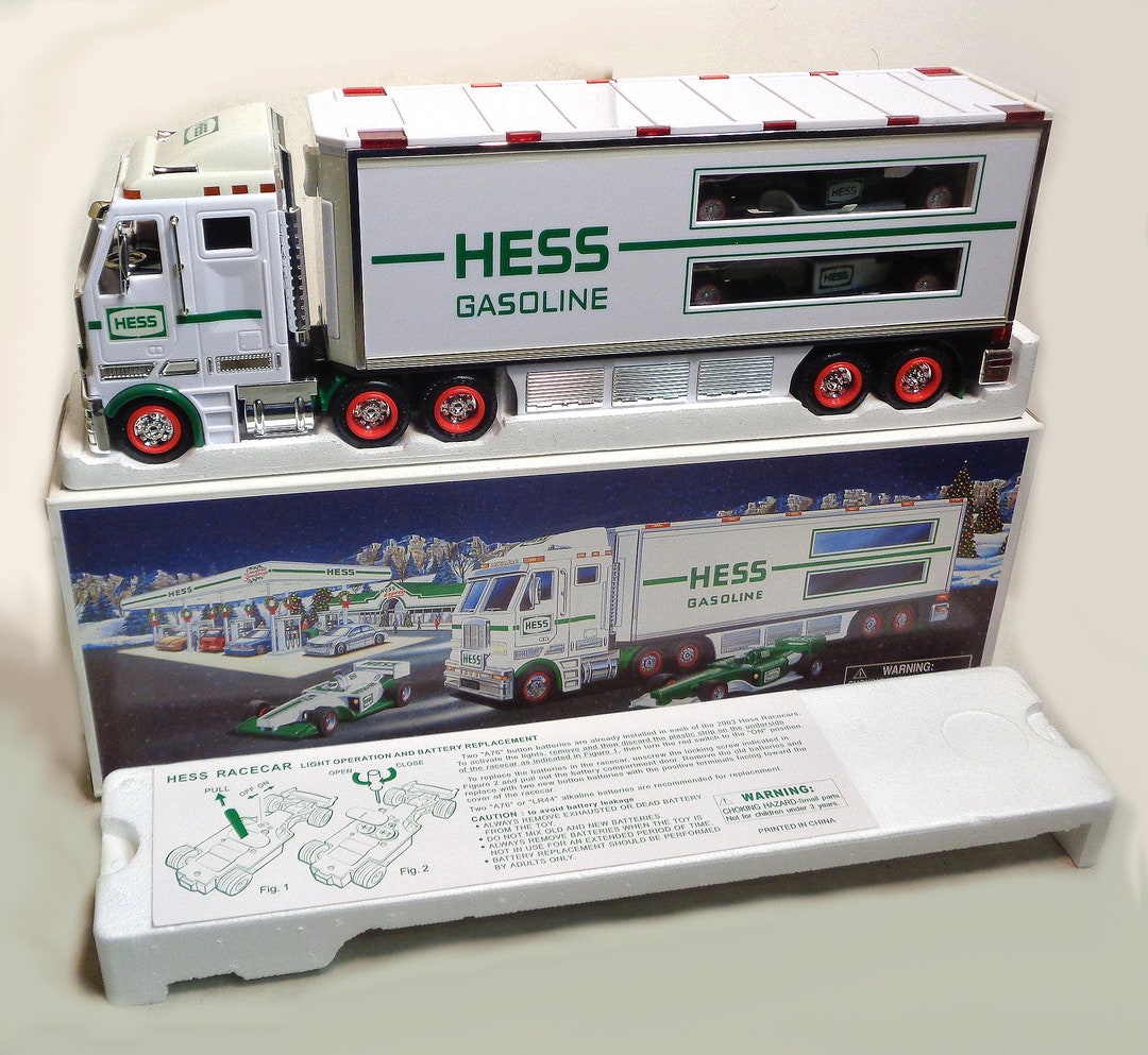 Hess 2003 Toy Truck With 2 Indy Car Racers. NEW in Original Box, Never