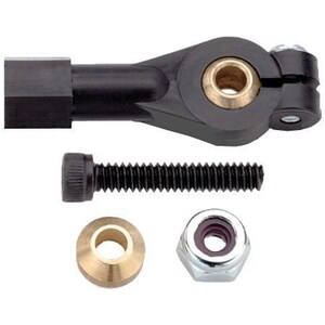 May include: A black metal rod with a ball joint at one end and a threaded end at the other. The rod is accompanied by a black screw, a brass washer, and a silver nut.