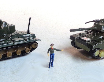 PAIR of Army Tanks(British & American) - Inexpensively made good for HO model train flatbeds or layouts - See description...