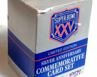 super bowl xxv limited edition silver anniversary card set Super Bowl Silver Anniversary Commemorative Football Card Complete Set –  Overtime Sports main image 0