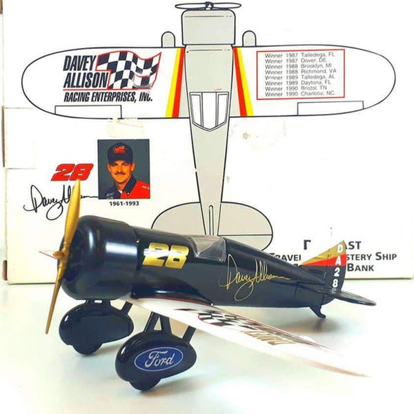 Revell - 1-32 Scale Travel Air Mystery Ship Airplane Diecast Metal Coin Bank - Davey Allison - Mint in Box!