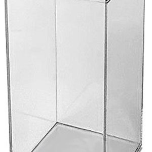 May include: Clear acrylic display case with a square base and a removable lid. The case is designed to protect and showcase collectibles.
