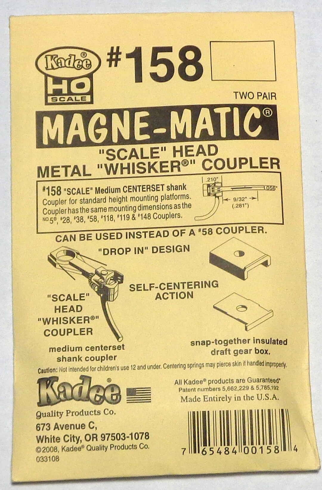 Kadee 158-25 Bulk Pack 25 Pars Scale Metal Couplers Medum (9/32) Centerset HO | eBay