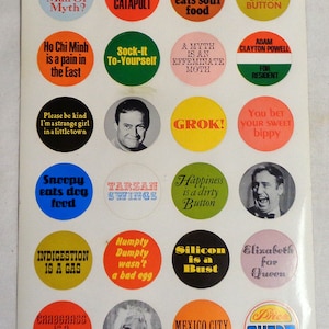 Rowen & Martin&#39;s Laugh-In Complete Sticker Sheet for button set