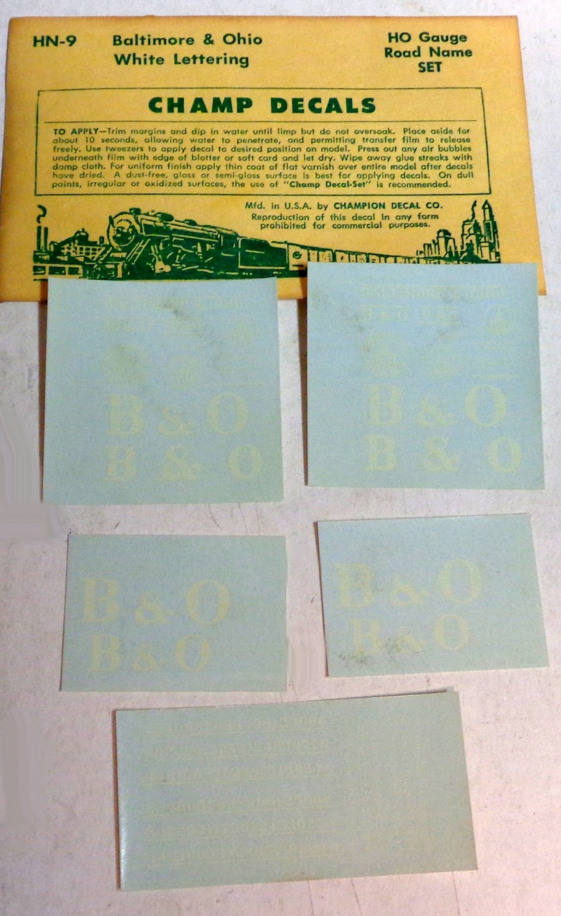 HO Scale Trains Champ Decals Set Baltimore & Ohio WHITE Lettering Train