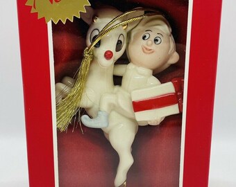 Lenox Porzellan "Rudolph The Red-Nosed Rentier & Hermie" hängend Porzellan Baum Ornament.