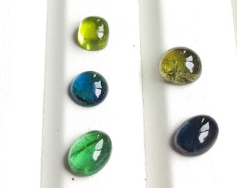 Multi-Color Tourmaline Cabochons: 6.10ct Gemstone Lot for Jewelry