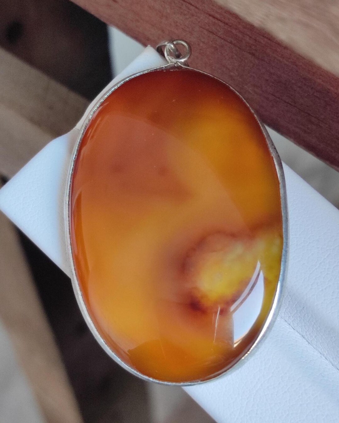 Image showcasing Biggest Size! Top Yellow Yemeni Aqeeq Brass Pendant Necklace, Handmade ...