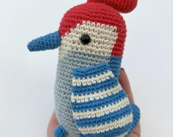 Crochet Woodpecker Plush: Handmade Cotton Amigurumi Bird Toy