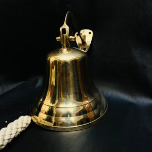 Polished Brass 6&quot; Ship Bell Nautical ,Hanging Door Bell Wall ,Mounted Bracket Polished Solid Brass Bell Home Ship Farm Bar Pub Hanging Decor