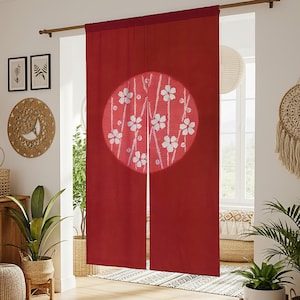 Red Noren Japanese Door Curtain, Floral Tie Dye Doorway Curtain, Room Divider, Bedroom Partition, Kitchen Bathroom Door Decor