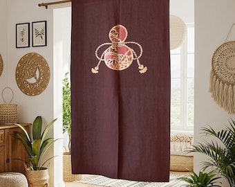 Brown Noren Japanese Door Curtain, Tie Dye Doorway Curtain, Room Divider, Bedroom Partition, Kitchen Bathroom Door Decor