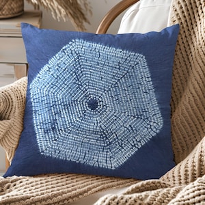 Tie-dye geometrische kussensloop, indigoblauw kussen, oosterse sierkussens, shibori kussenhoes 20 x 20 kussenslopen, housewarmingcadeaus