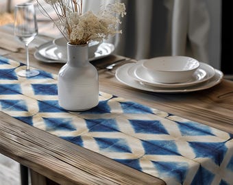 Caminho de mesa moderno de meados do século, tampo de mesa geométrico, toalha de mesa azul, caminho de mesa retangular, caminho de mesa decorativo de cozinha, caminho de mesa boho