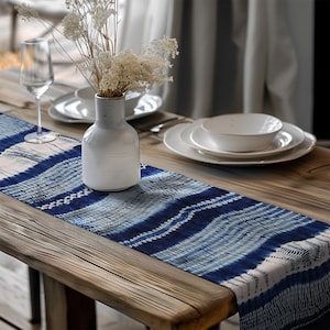 Navy Blue Table Runner, Indigo Blue and White Table Runner, Table Centerpiece, Dining Room Decor, Modern Vintage Style Table Runners