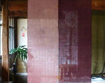 Japanese Art Linen Noren Curtain | Handcrafted Pink & Purple Room Divider | Dual-Sided Traditional Doorway Decor, Unique Home Decor