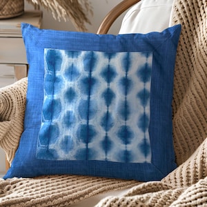 Shibori Throw Pillow Cover, Indigo Tie Dye Pillow Covers, Dark Blue Decorative Pillow Case, Geometric Cushion Designer Pillow Japanese Decor