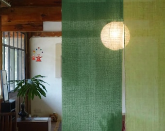 Japanese Art Linen Noren Curtain | Handcrafted Green Room Divider | Dual-Sided Traditional Doorway Decor, Unique Home Decor