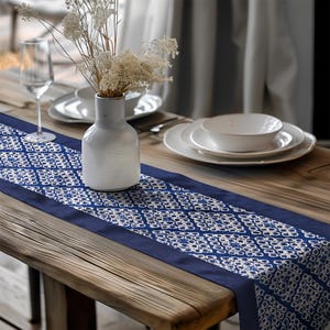 Indigo Blue Table Runner, Shibori Tie Dye Table Runners, Modern Elegant Farmhouse Geometric Table Center Decor, Home Dining Party Entrance