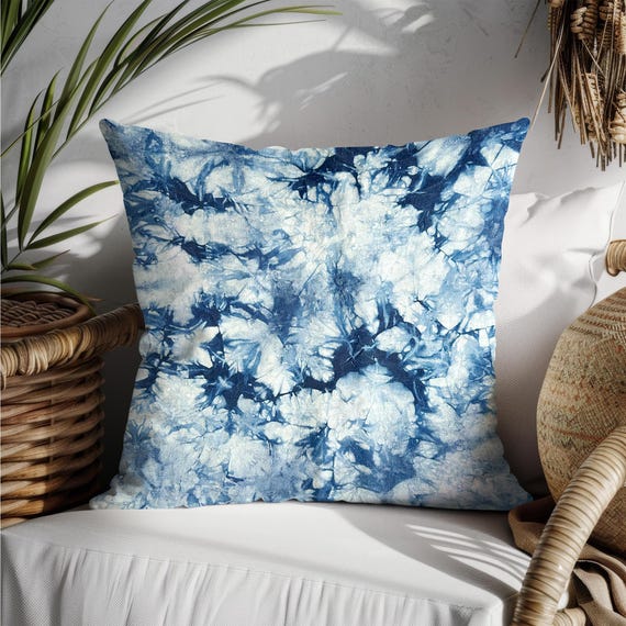 Cushion Covers Blue Tie Dye Pillow Quilted Shibori Handyed Indigo