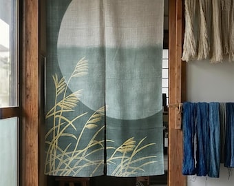 Japanese Art Linen Noren Curtain | Handcrafted Sage Green