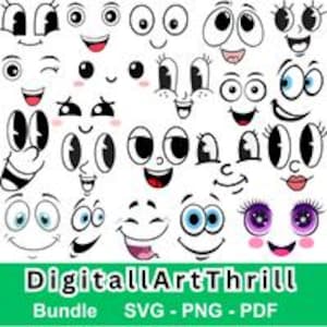 Cartoon Faces SVG Bundle, Funny Face Svg PNG PDF, Silly Expressions Clipart, Kids Crafts Svg, Emoji Faces Cricut Cut Files