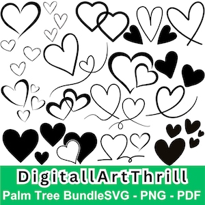 Heart SVG Bundle, Heart Clipart, Hand-drawn Heart svg, Doodle Hearts, Valentines Svg, Valentine Heart svg, Cut Files Cricut, Silhouette