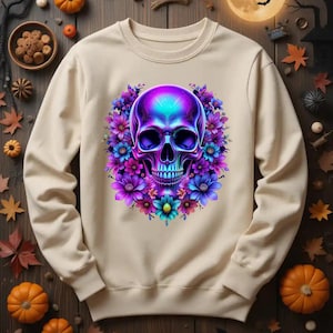 Retro Floral Skeleton Png Funny Skeleton Halloween Png Halloween Skull Design Spooky Season Skull png designs Floral clipart skull skeleton