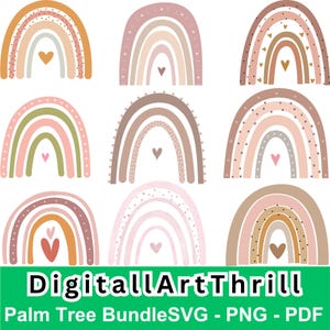 Boho Rainbow SVG, Layered Bohemian Rainbow, Cut File, Commercial Use Cut File, Boho PNG, Clipart, Cute T-shirt Design, Heart Rainbow