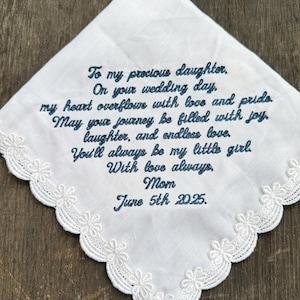 Pañuelo personalizado para regalar a madre o padre a su hija en su boda, algo azul - LA0004