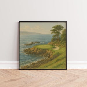 Golf Wall Art for Men , Hand drawn Golf Print , Golf Office Golfing Poster , Golf Art Print , Pebble Beach Golf Course , Golf Square Print