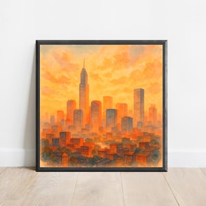 Colourful Watercolour Cityscape Wall Art | Modern Urban Skyline Print for Vibrant Home or Office Decor
