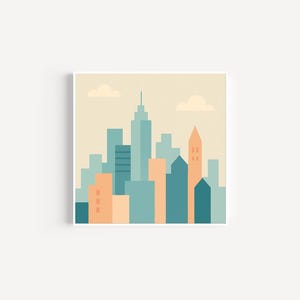 Minimalist Cityscape Wall Art | Modern Urban Skyline Print for Vibrant Home or Office Decor