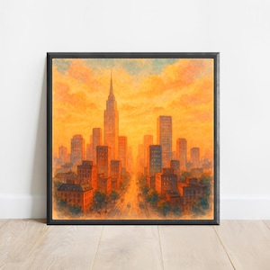 Colourful Watercolour Cityscape Wall Art | Modern Urban Skyline Print for Vibrant Home or Office Decor