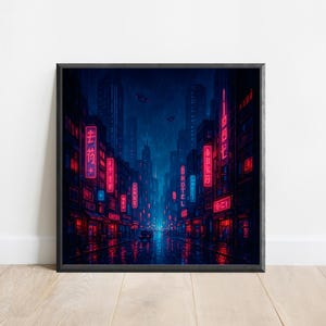 Neon Cityscape Wall Art | Modern Urban Skyline Print for Vibrant Home or Office Decor