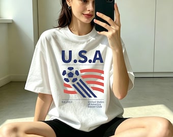 USA Soccer Club Vintage T-Shirt,Patriotic American Flag Football Shirt,Sports Fan Top,USA National Team Game Day Outfit,Retro Soccer T-Shirt