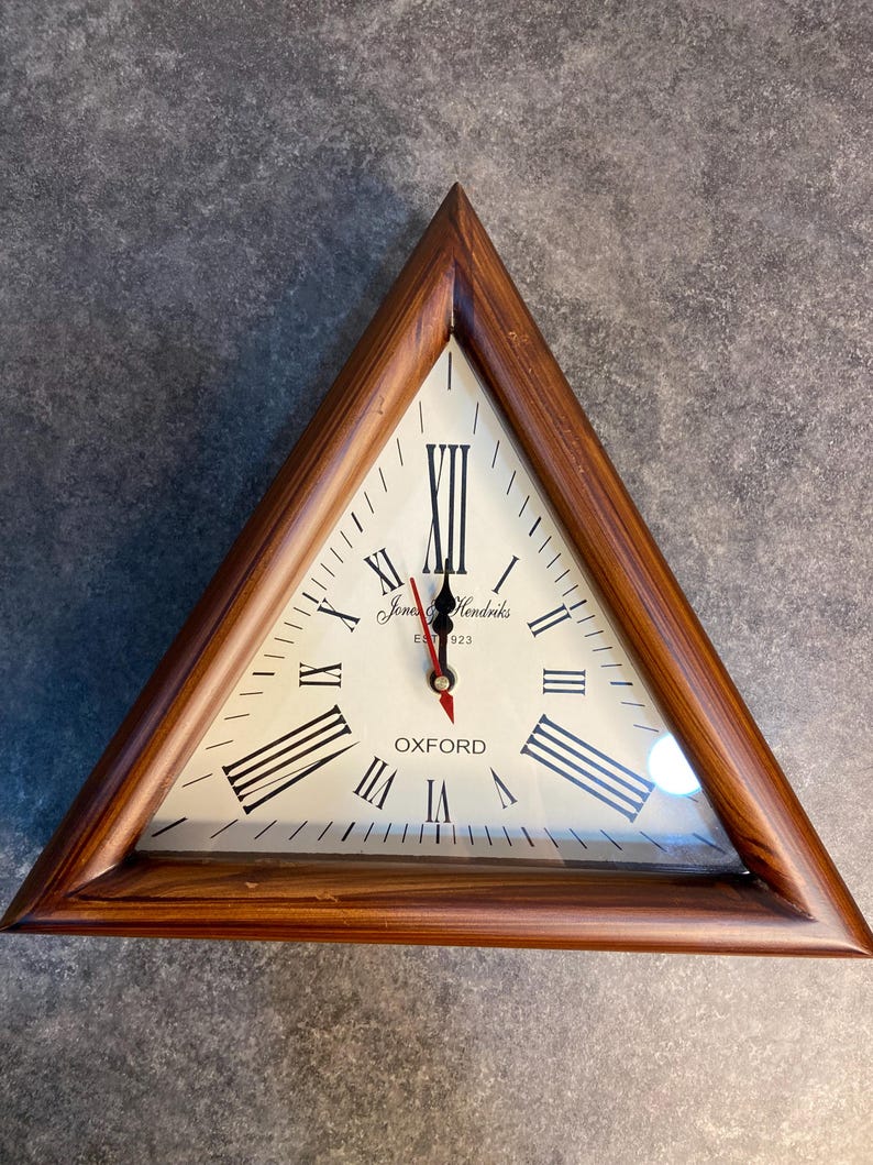 Small Rustic Triangular Wooden Wall Clock – Natural Brown Finish ...