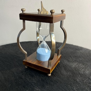 Teak Wood Hourglass: Brass Sundial Compass Sand Timer