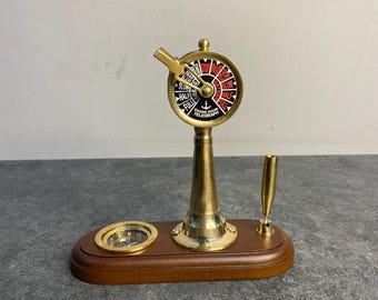 Brass Ship Telegraph Pen Holder with Compass: Nautical Desk Decor