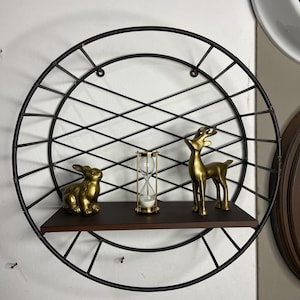 Single Piece Round Iron Wall Shelf with Walnut MDF Base – Modern Industrial Floating Wall Décor