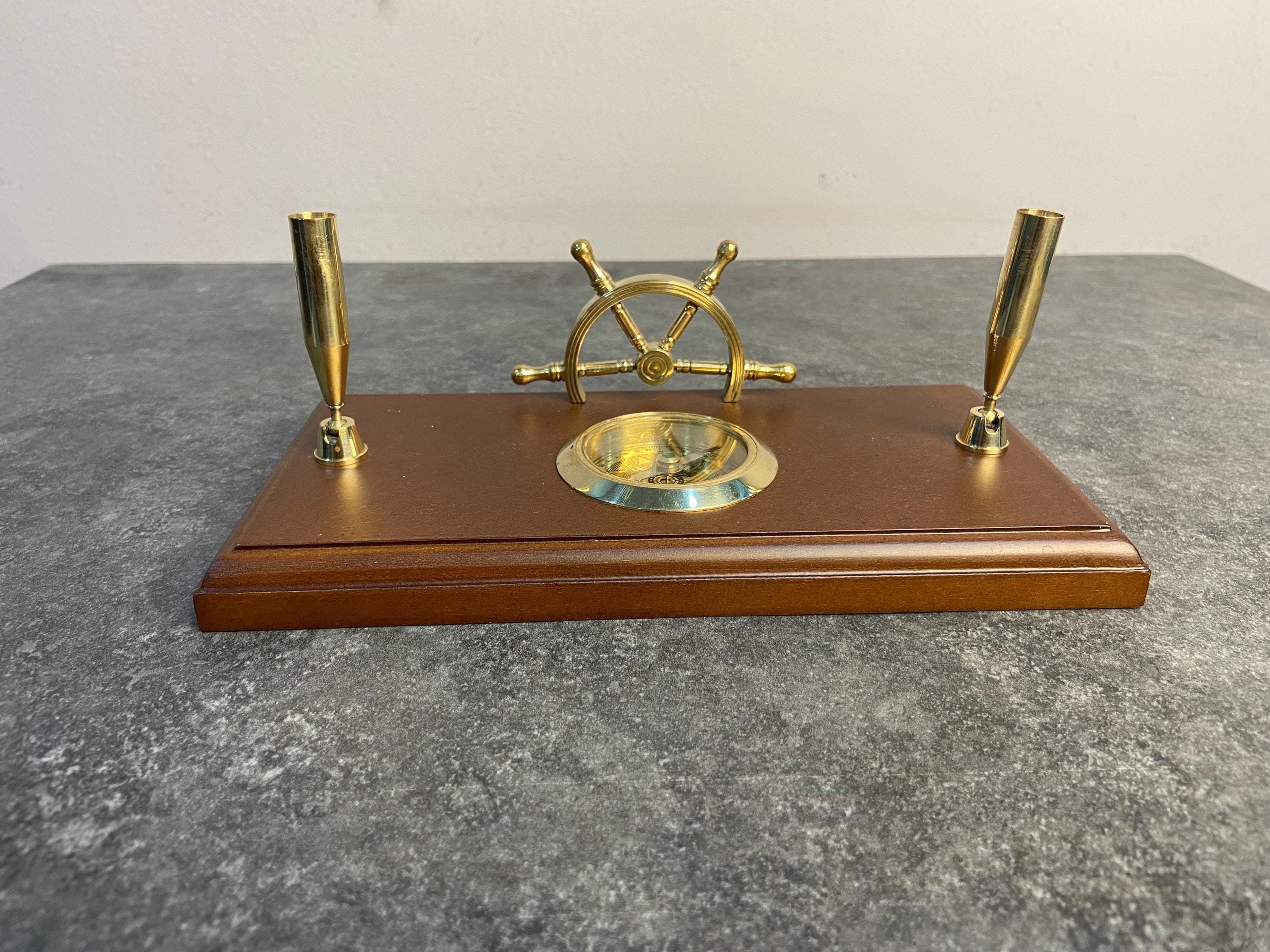 舵とコンパスの真鍮製ペン立て コロナ対策】ペンスタンド 真鍮 2本タイプ