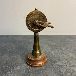 Brass Ship Telegraph Replica | Nautical Décor | Antique Finish Maritime Collectible on Wooden Base | Vintage Style Engine Order Telegraph