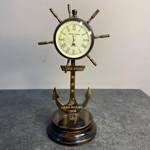 Brass Ship Telegraph Clock | Vintage Maritime Engine Order Telegraph Replica | Nautical Décor on Wooden Base | Antique Finish