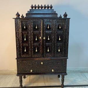 Hand Carved Teak Wood Pooja Mandir: South Indian Style Home Temple