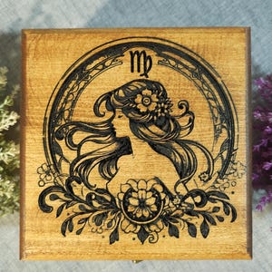Virgo Horoscope Wooden Box – Astrology Engraving, Virgo Gift, Keepsake Storage with Lined Interior