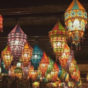 Indian Handmade lantern 100%Cotton bohemian Wedding Decor Boho Lanterns Collapsible Lamps Colorful Bohemian Tent Hangings Garden Chandeliers
