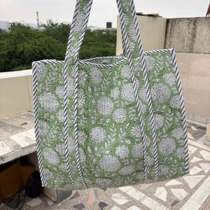 Block Print Tote Bag for Women, Embroidered Cotton Quilted Bag,Boho Travel Bag,  Large Floral Weekender, Bridesmaid, Handmade Shoulder Purse