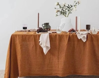 Obrus w kolorze spalonej pomarańczy w stylu boho, dekoracja stołu weselnego, wielokrotnego użytku, niestandardowy rozmiar, owalny, okrągły obrus, dekoracja stołu w stylu francuskim